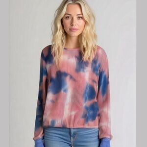 Streetwear Society Waffle-knit tie dye elastic waist top size Medium